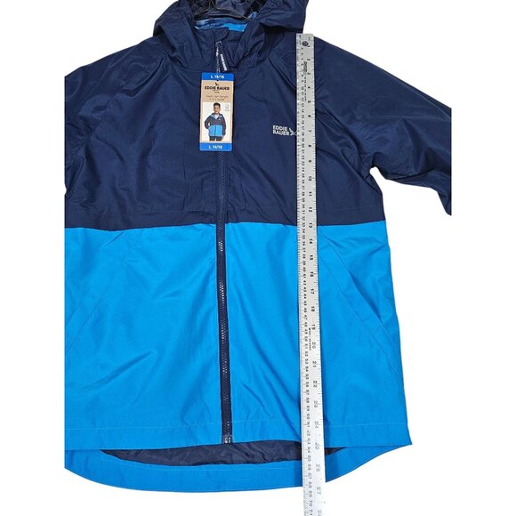 Eddie Bauer Kids Waterproof Jacket L 14/16 Blue & Navy Full Zip Hood - Picture 3 of 8